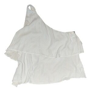 BP. Striped One Shoulder Ruffle Top Women Size L Blue White Stripe NWT